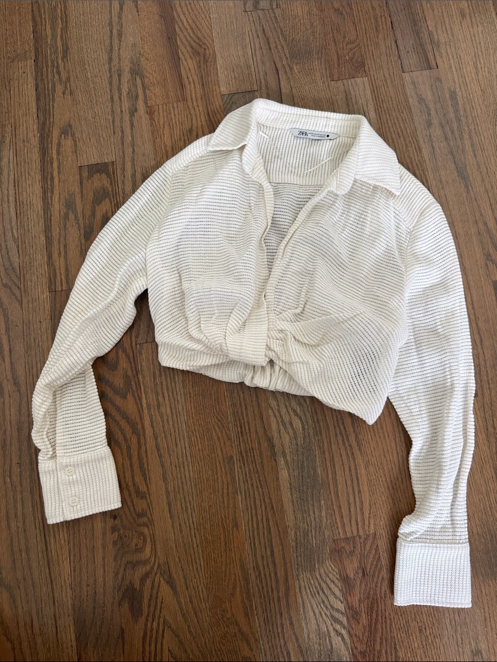 Women’s Zara Off White Cropped Twist-Front Long Sleeve Shirt
